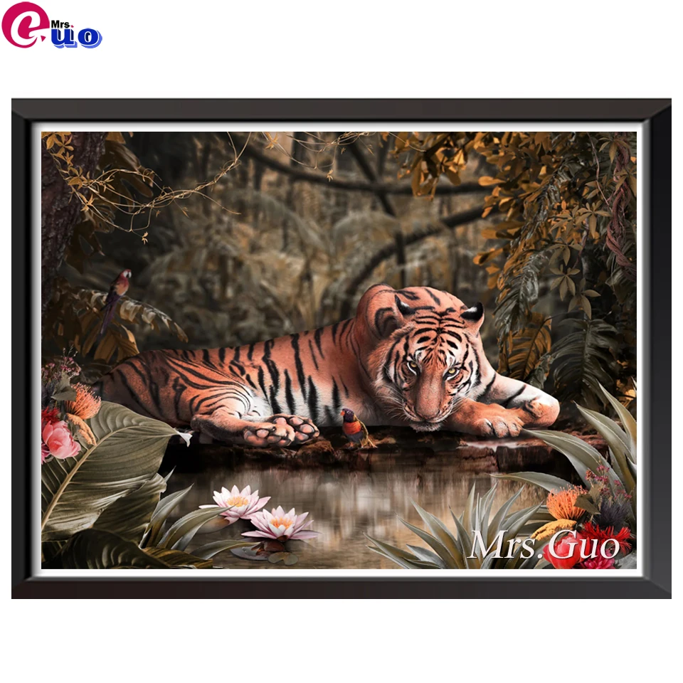 

5D Diy Diamond Painting Full Square Round Animal Tiger Diamond Pictures Cross Stitch 3D Rhinestone Embroidery Decor