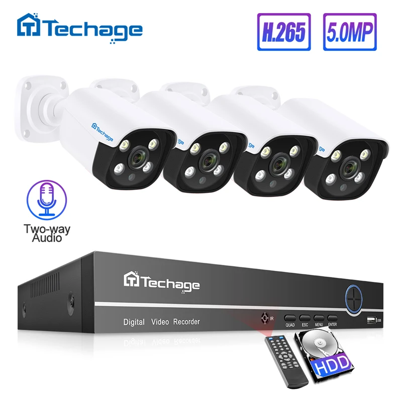 Techage H.265 8CH 5MP POE NVR комплект CCTV система двухсторонняя аудио AI IP камера ИК наружная