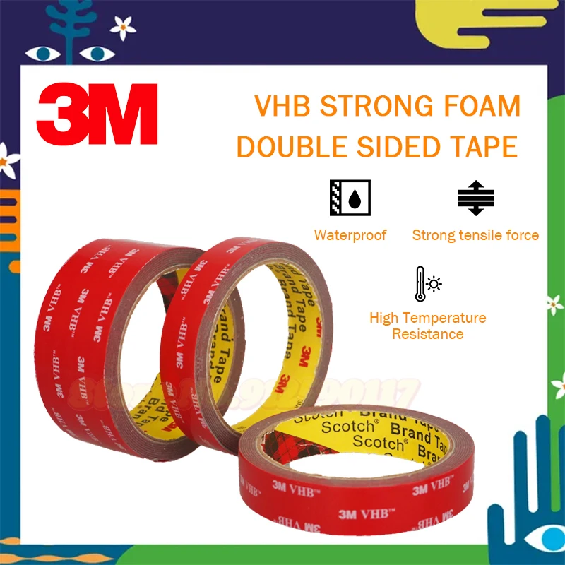 

3M VHB Acrylic Foam Sponge Double Sided Tape Grey Super Strong Car Special Stickers For Bike Outdoor Wall Light Decor Waterproof