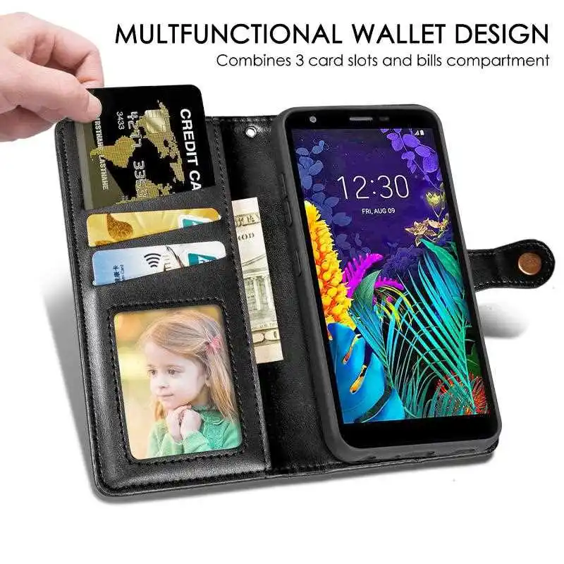 

KatyChoi Round Buckle Wallet Leather Case For LG K61 K30 K20 2019 K50s K50 K40s K40 K12 Plus Phone Case Cover