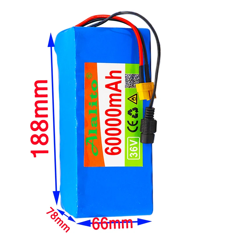 36V 10S4P 60Ah battery pack 500W high power 42V 60000mAh Ebike electric bicycle BMS 42v with xt60 plug+charger | Электроника