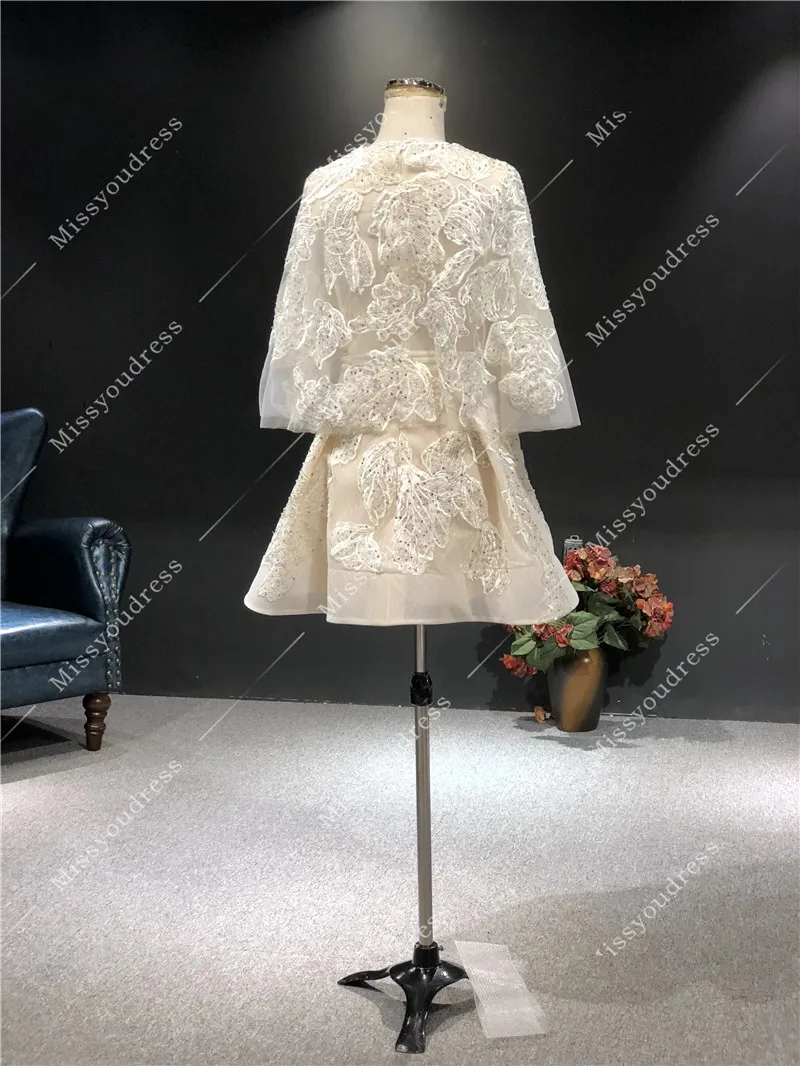 2021 вечерние платья 100% Real Pictures Champage Heavy Beading Cap Sleeves Short Length Prom Party Bridal Dancing Evening Dress