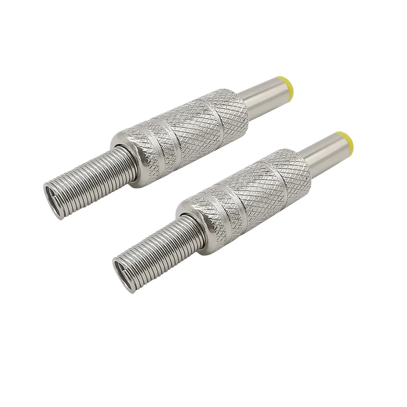 2 штуки серебряного металлического разъема DC 5.5x2.1мм/5.5x2.5мм с мужским штекером питания и пружинной и желтой адаптером головки 5.5*2.1мм/2.5мм