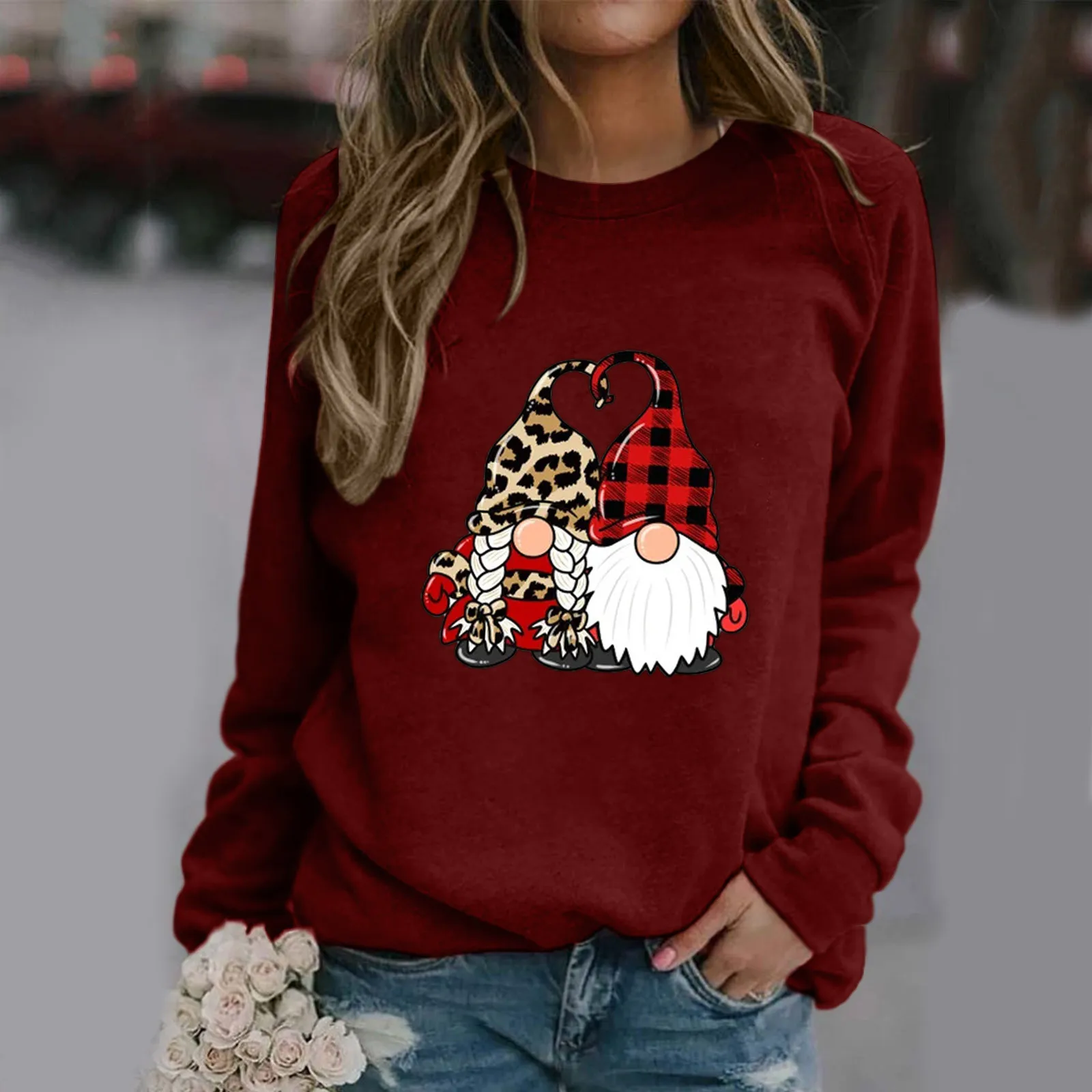 

Свитшот женский оверсайз, повседневная спортивная теплая толстовка, свободная толстовка с капюшоном, свитшот с рождественским принтом, Осе...