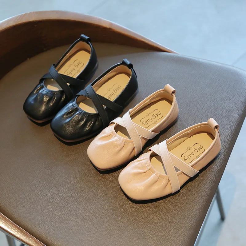 

Girls Flats Children Leather Shoes for Toddlers Little Kids Big Girl Dancing Shoes for Wedding Party Performance Pleated Soft