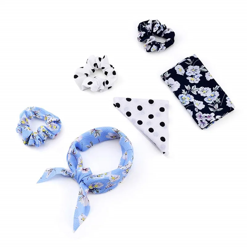 New Fashion Sweet Scrunchie Women Ribbon Elastic Hair Bands Print Dots Bow Scarf Hair Rubber Ropes Girls Hair Accessories