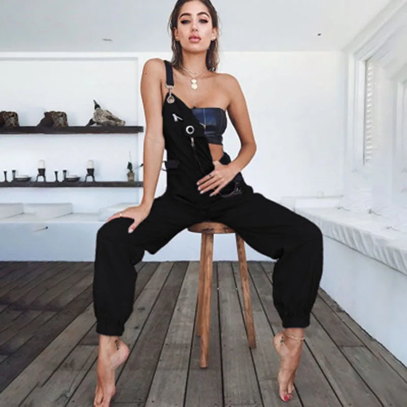 

Women's Jumpsuit 2019 Autumn New Jumpsuit Fashion Zip Strap Jumpsuit Ladies Black Pocket Casual Pants