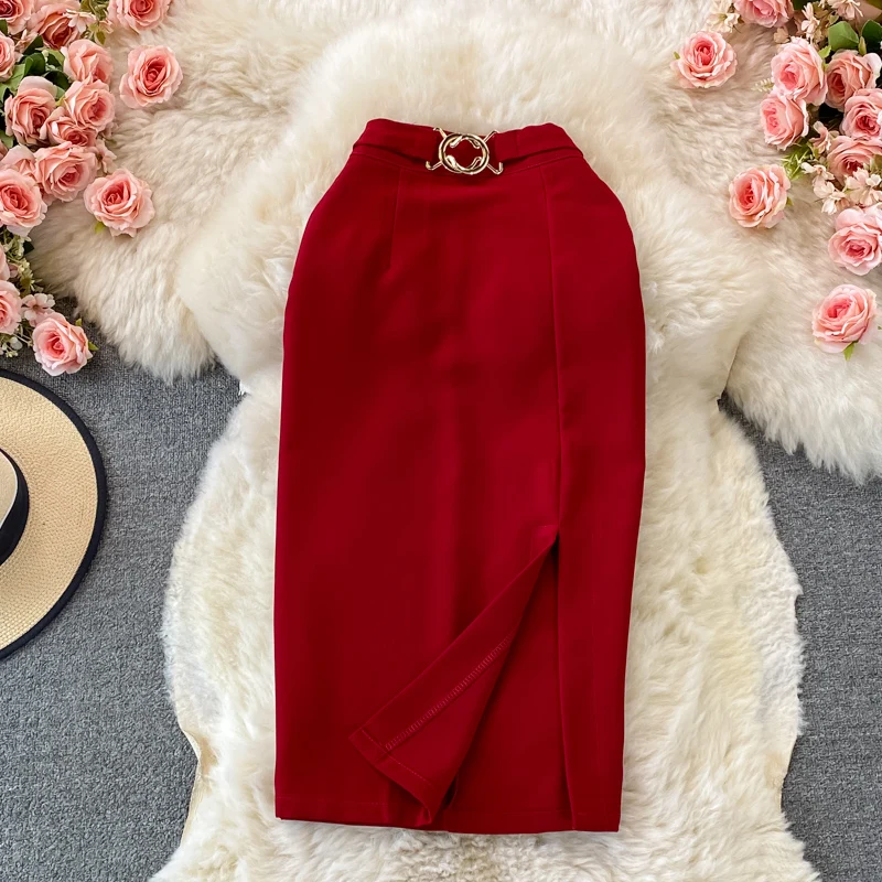 

New-Coming European Women Winter Pencil Skirt Office Ladies Knee Length Over Hip Skirt Female Urban Waistband Solid Skirt