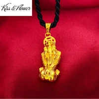 kissflower nk137 2022 fine jewelry wholesale fashion man boy birthday wedding gift solid pixiu 24kt gold pendant rope necklaces