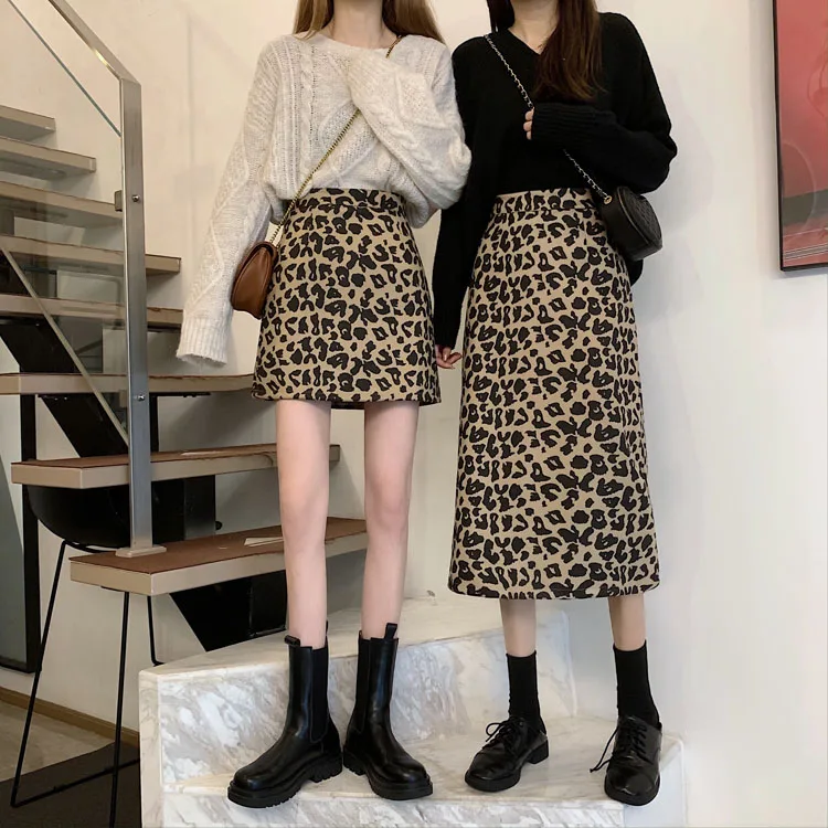 

han edition of tall waist 2020 new short skirt show A word skirt thin leopard joker bust skirt woman skirt girlfriends