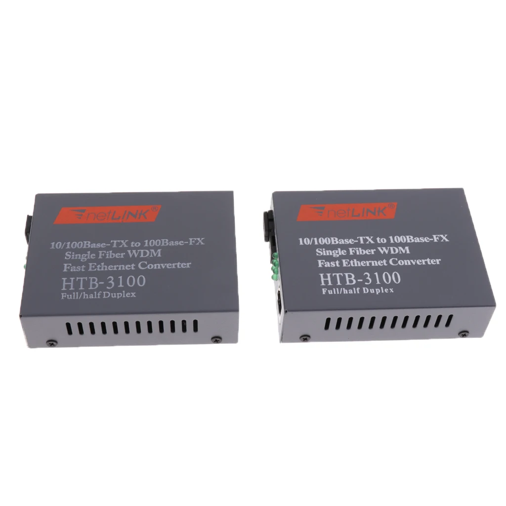 2 предмета HTB-3100 A/B волоконно-оптический медиа конвертер 10/100 Мбит/с однорежимный одинарный волоконно SC Порты и разъёмы 100 км внешнего Питание