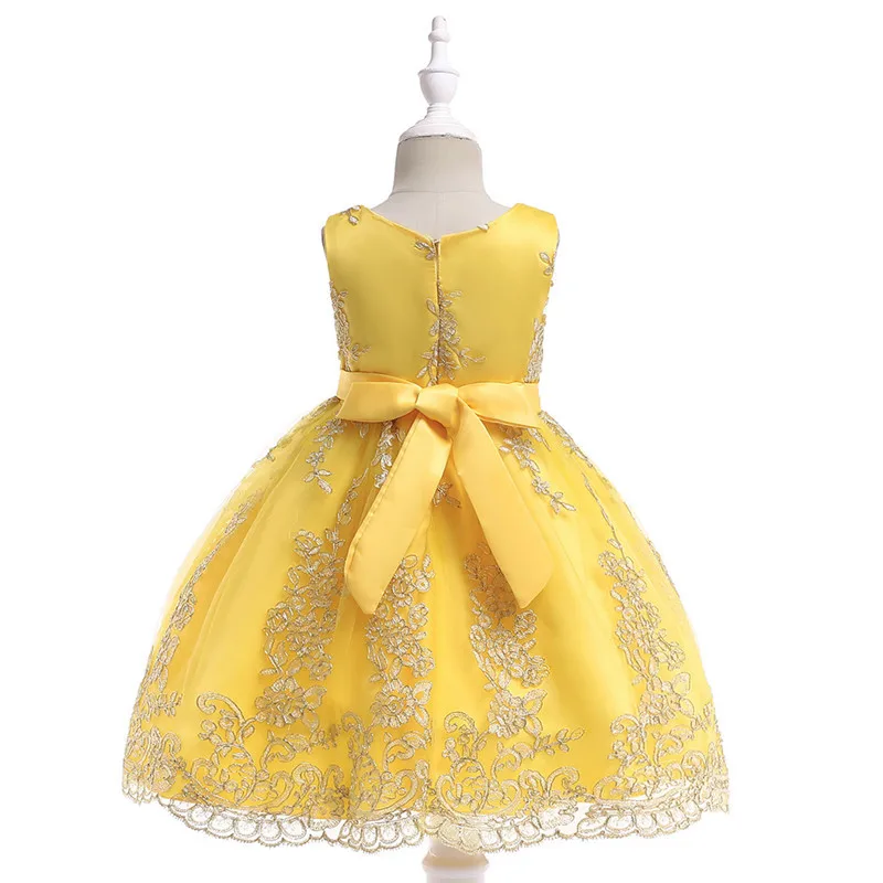 Flower Girl Embroidery Yellow Sleeveless Princess Dress Kids Party Wedding Birthday Ball Gown Clothes Costume Dresses 3-10 BW117 | Детская