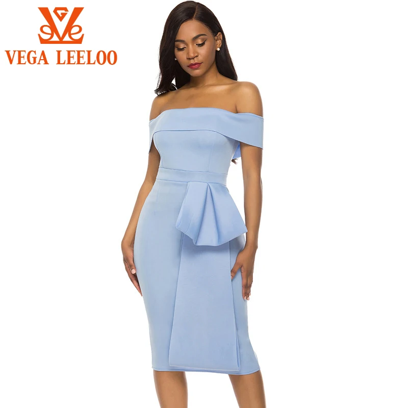 

2021 Off Shoulder Women Summer Slash Neck Party Dresses Size S-2XL Blue Color Elegant Evening Skirt Ladies Sexy