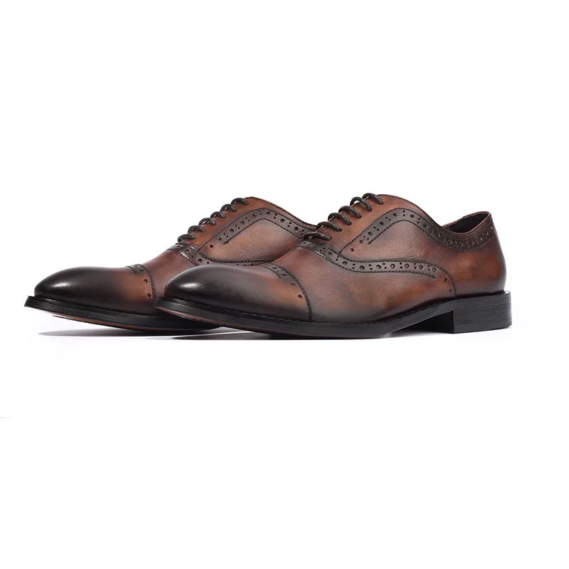 

Classic Wingtip Brogue Oxfords Men's Dress Shoes Waxing Process Genuine Leather Business Wedding Party Formal Shoes for Men E37