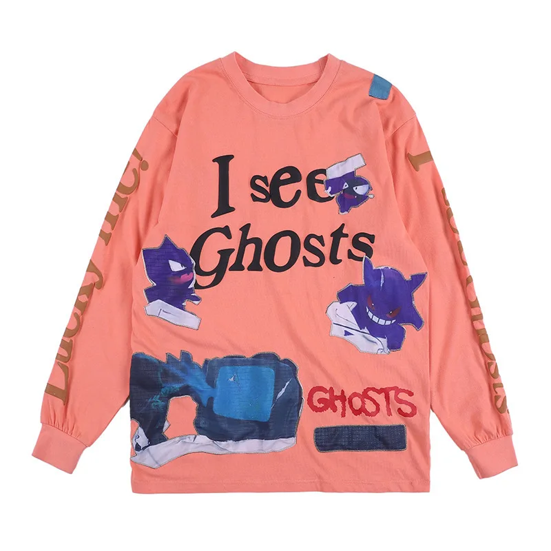 

Kanye West Hip Hop Mens T Shirts Heavy Craft Embroidery Limited Long Sleeve Harajuku Letter Print Tops Casual Men Tees