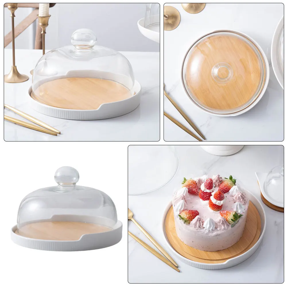 

1 Set of Party Cake Tray with Glass Lid Baking Cake Making Plate Display Tray