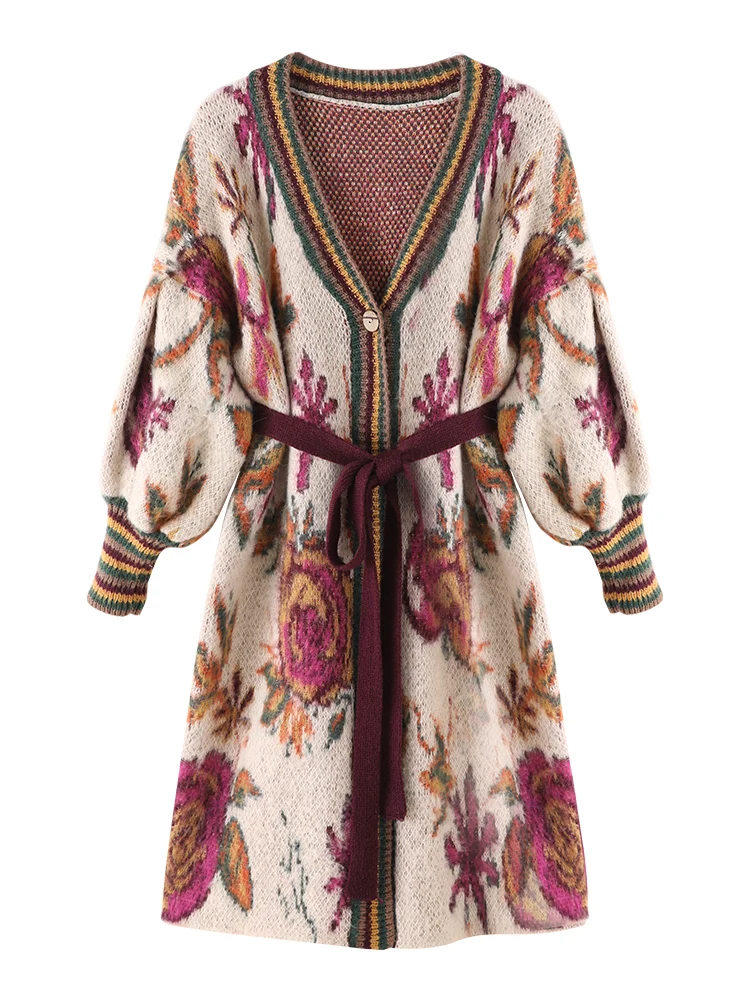 

Cardigan sweater women's middle long new women's wear autumn V-neck cardigan coat women's knitting autumn and winter wear
