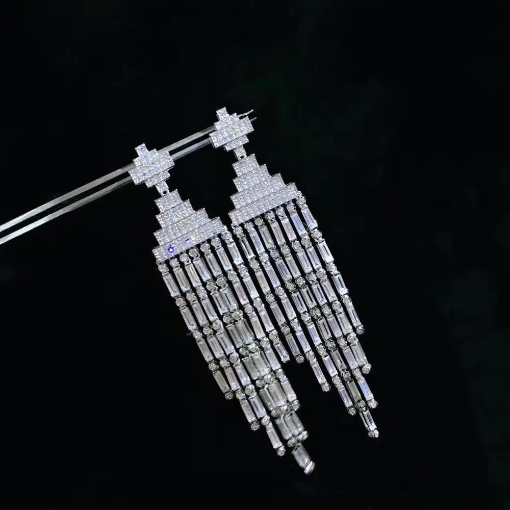 

fine women jewelry for party wedding 925 sterling silver with cubic zircon earring long tassels luxury jewelry 21*105MM