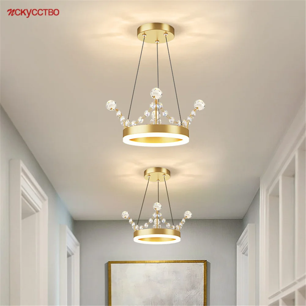 

Children Modern Crystal Crown Round Ring Led Chandelier For Hotel Aisle Corridor Nursery Interior Lighting Plafond Hanging Lamp