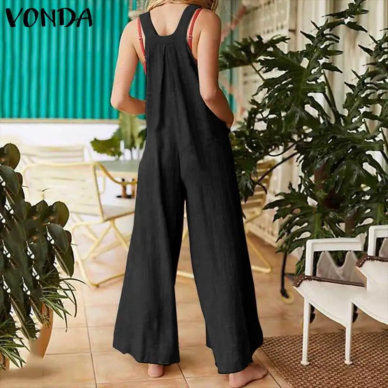 Женские комбинезоны с широкими штанинами VONDA повседневные свободные хлопковые