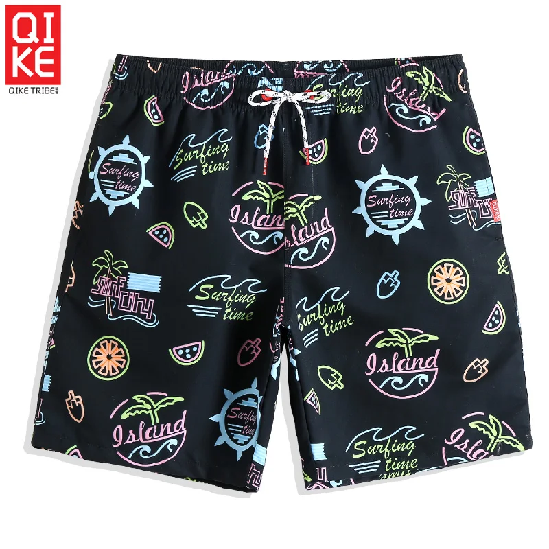QIKE New Beach shorts Swimsuit Quick dry surfing Floral Joggers Solid Printed Hawaiian bermudas plus size briefs mesh