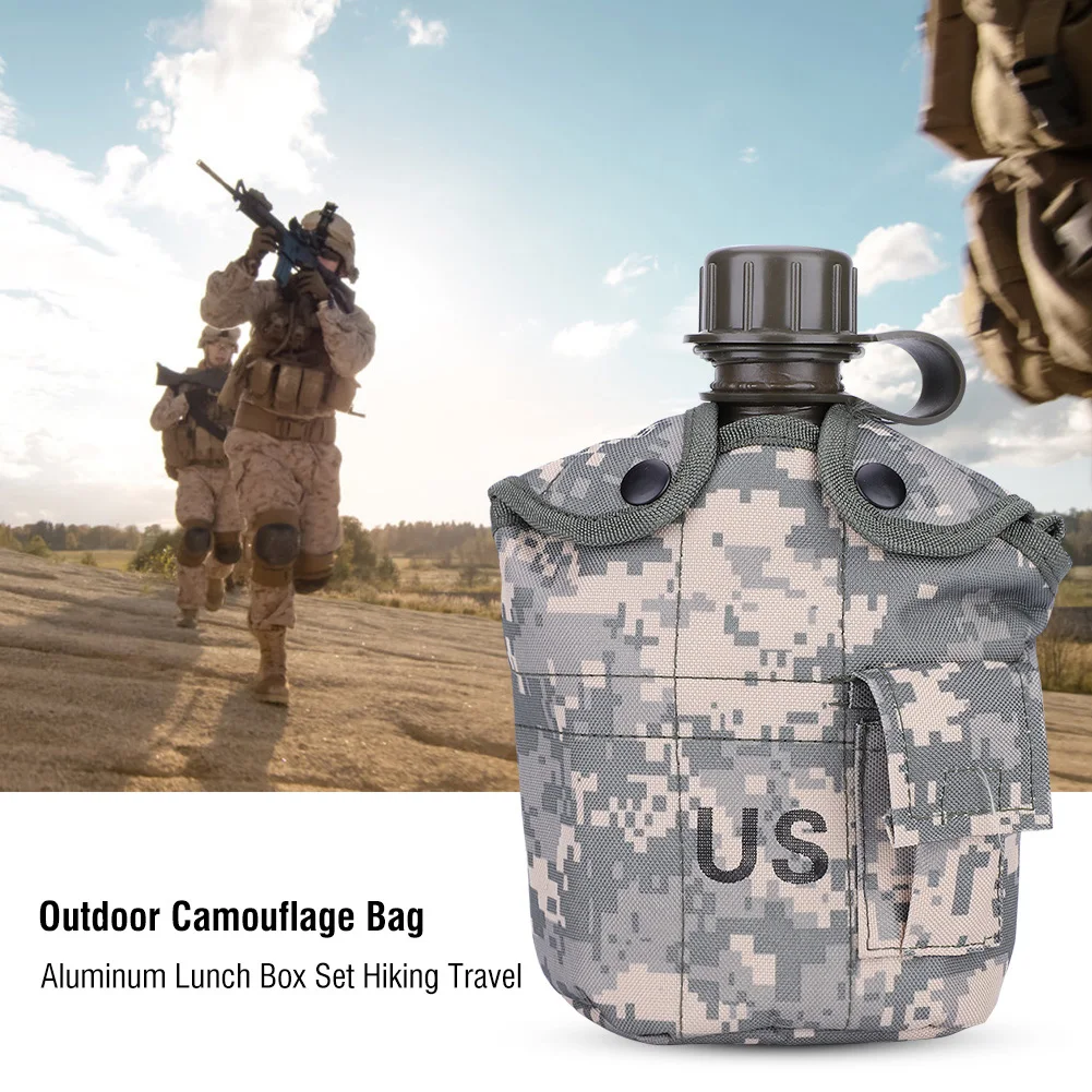 

Outdoor Camouflage Bag Army Green Kettle Water Bottle with Aluminum Lunch Box Set Hiking Travel
