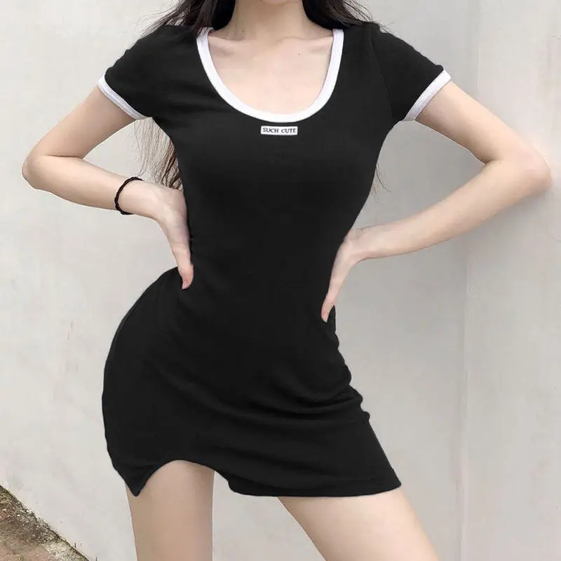 

NEW European and American Style Suchcute Letter Embroidery Machine Split Dress Women's Tight Sexy Hip Knitted Skirt