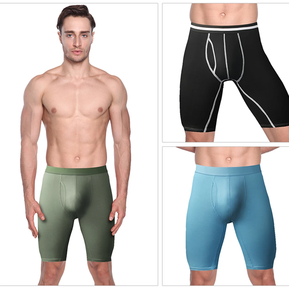 

Modal Men's Boxershorts Long Leg Sporting Underwear Briefs Fly Open Pouch Panties Shorts 3pcs / Pack 2021 New Style Underpants