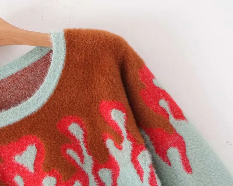 Bazaleas Streetwear O Neck Cropped knitted Pullover Sexy Fire Crop Top sweater women Vintage Women pull femme | Женская одежда