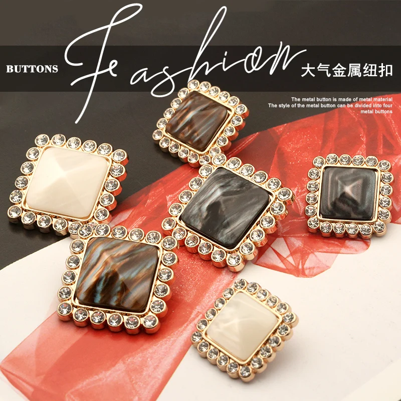 3 шт. Стразы металлические золотые винтажные квадратные пуговицы для одежды