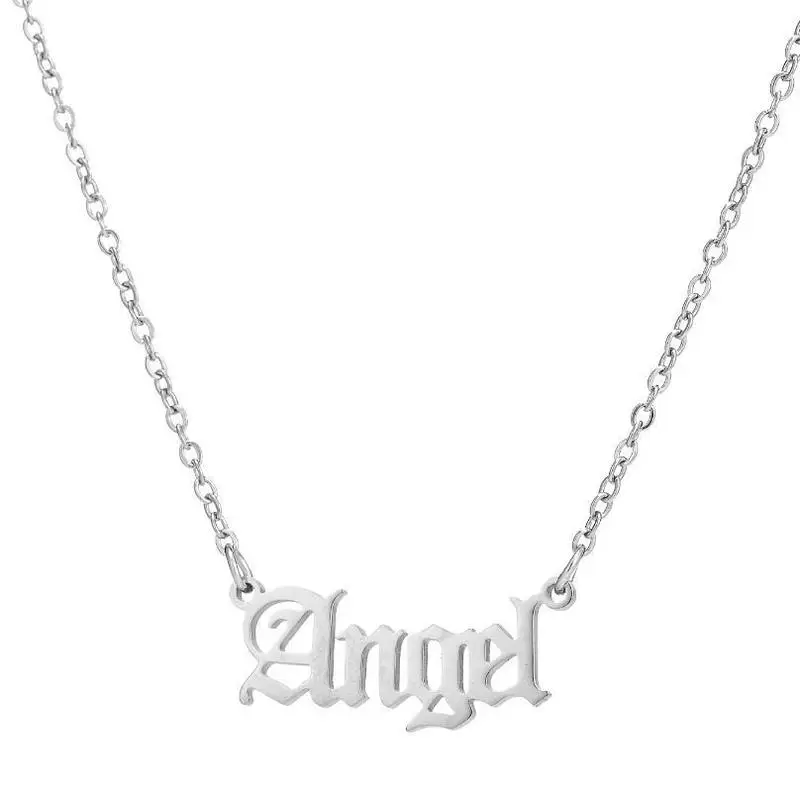 

Stainless Steel Angel Necklace for Women Girls Old English Font Pendants Necklaces Letter Cute Chain Choker Statement Jewelry