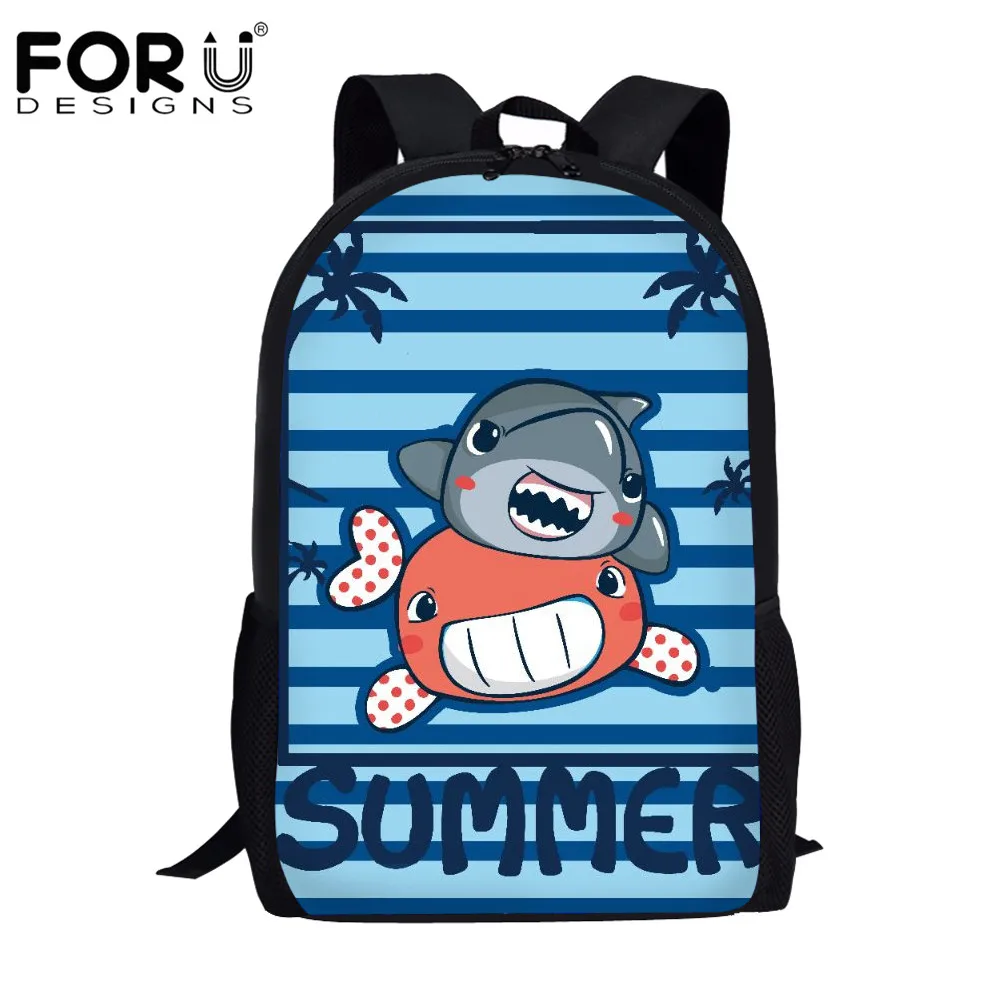 

FORUDESIGNS Kawaii Cartoon Shark Pattern Schoolbags Backpack for Teenagers Fashion Boys School Book Bag Casual Campus Bags
