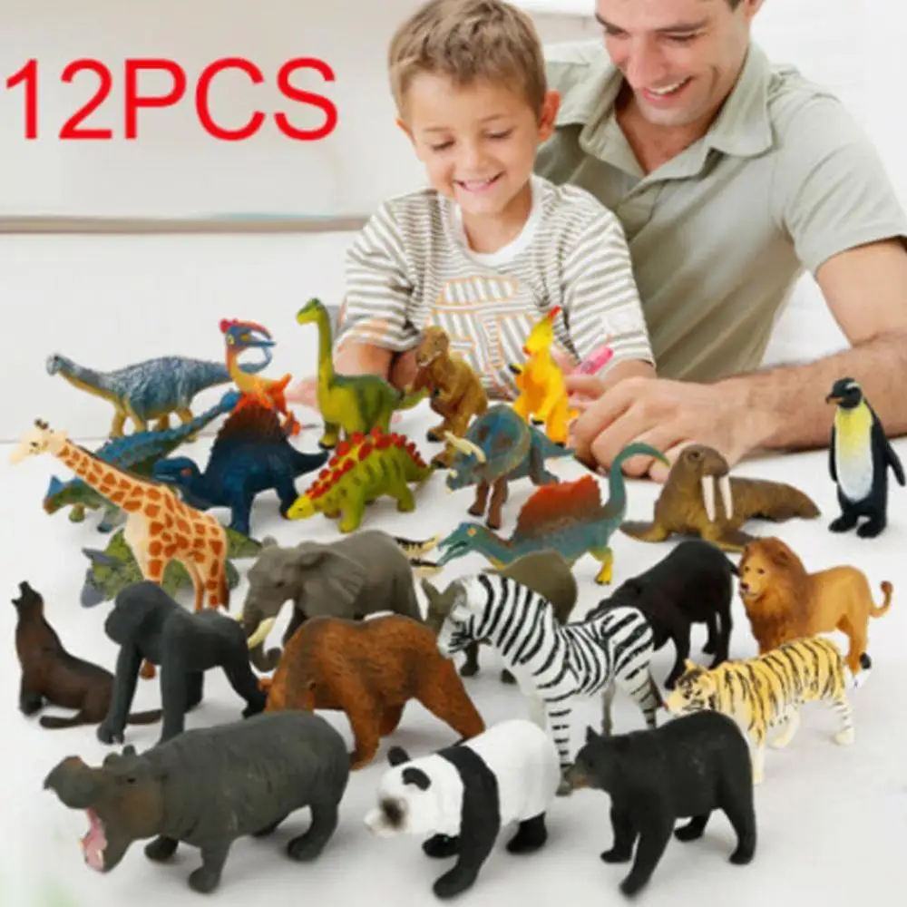 Juego de 12 unids/set de personajes de acci&oacute;n, modelo Zoo, Animal de simulaci&oacute;n de dibujos animados, juguete de colecci&oacute;n de pl&aacute;stico bonito-0
