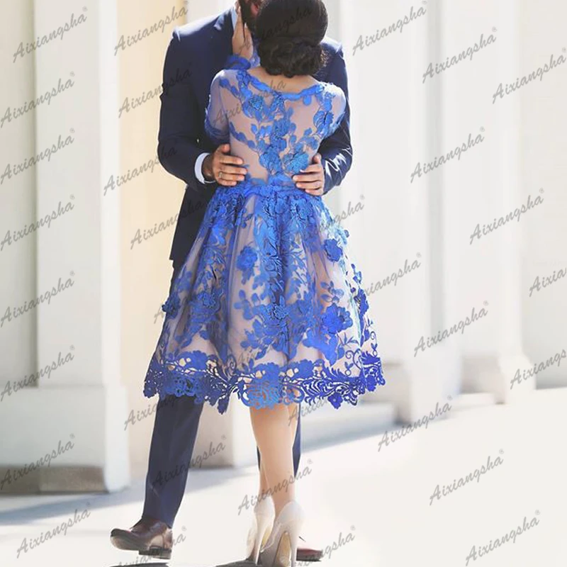 Тёмно синие Бальные платья трапециевидной формы одежда с длинным рукавом по