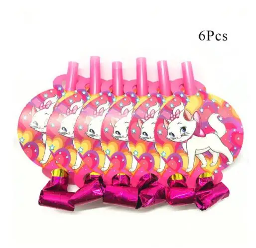 Blow 6pcs Зонт кошка Мэри одноразовая посуда мультфильм розовый Кот аристократы тема вечерние день рождения, детский душ чашки пластины украшения - Цвет: Blow 6pcs