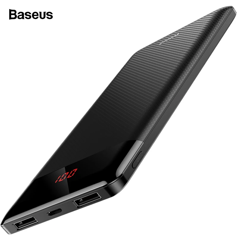 Baseus, 10000 мА/ч, внешний аккумулятор, тонкий, lcd, повербанк, портативный внешний аккумулятор, двойной USB блок, зарядное устройство, внешний аккумулятор для iPhone, Xiaomi, huawei