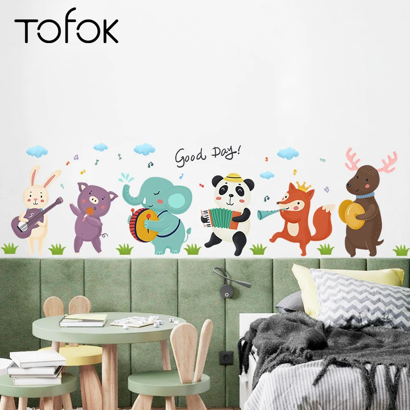 Tofok мультфильм Животные концерт музыка Наклейка на стену украшение экологически