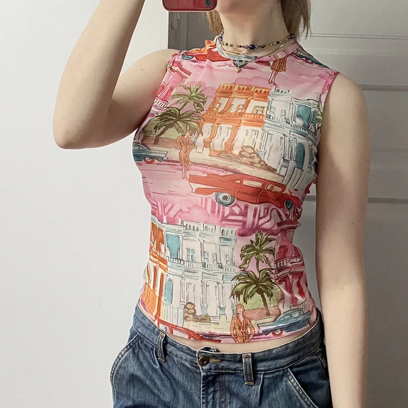 

Принт с героями мультфильмов Kawaii рисунок Детская футболка с надписью «Y2K эстетический топ на бретелях с круглым вырезом без рукавов Тонкий ...