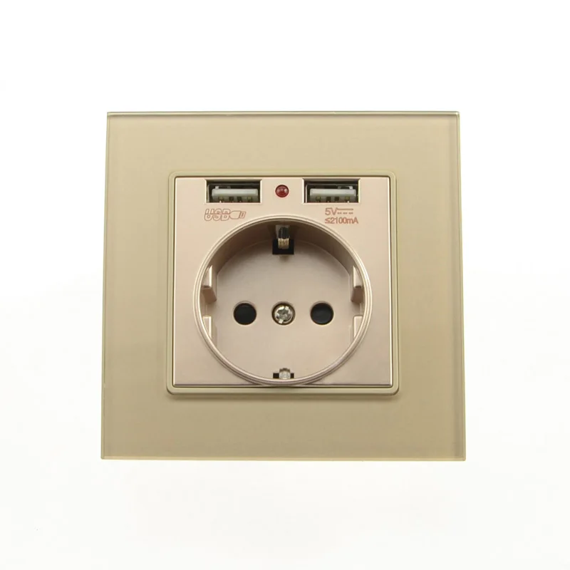 

Avoir Dual USB Port Glass Panel Luxury Power Socket 16A With Charging Port EU Standard Charger Adapter 86mm*86mm