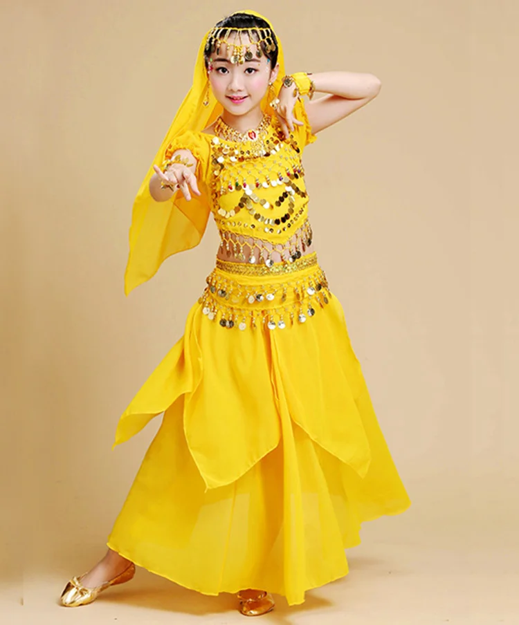 Костюмы для танца живота девочек 4 шт./компл. новые платья восточных танцев