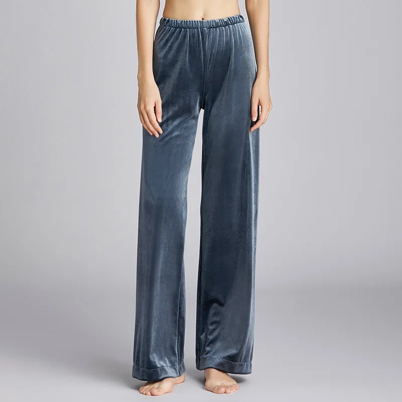 Золотистые бархатные широкие брюки для женщин осенью и зимой с высокой талией