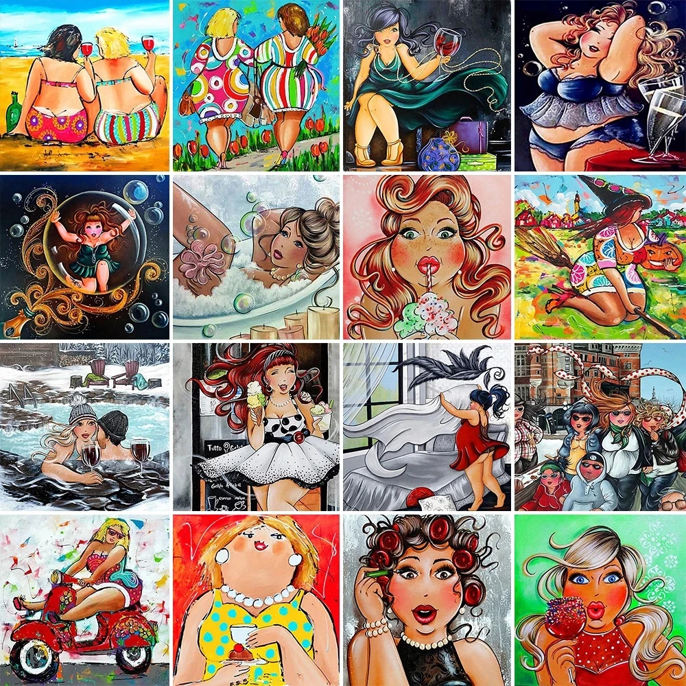 

5D DIY Diamond Painting Cartoon Oil Painting Fat Lady Art Square/round Inlaid Rhinestone Cross Stitch Mosaic Decorative Painting