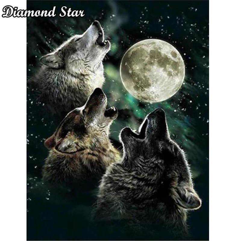 

Камни в форме ромба дрель DIY 5D Алмазная вышивка крестиком на рисунке, луна волк Алмазная вышивка шаблоны Алмазная мозаика