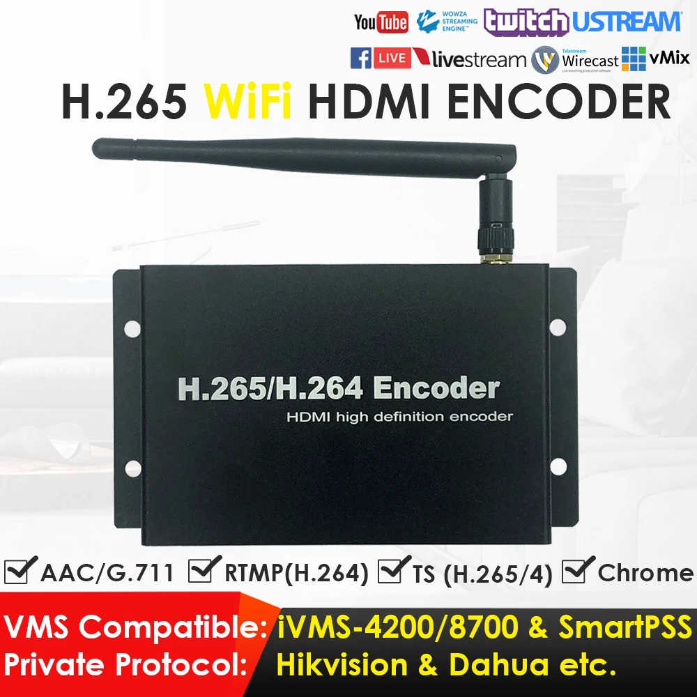 

H.265 1080P Wireless WiFi HDMI Network Video Encoder 50fps Suitable for IPTV Live Broadcast to YouTube Facebook W/TS RTMP DDNS