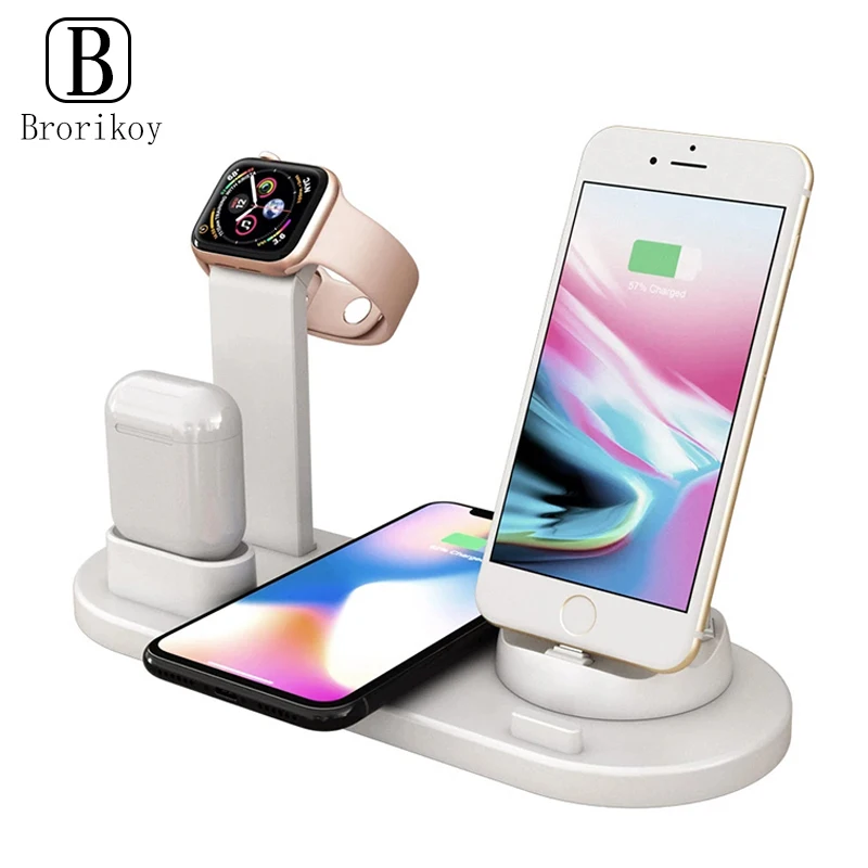 

Беспроводная зарядная док-станция 6 в 1 10 Вт для iPhone 11 Pro Xs Max QI, быстрая Беспроводная зарядка для Apple Watch 6 5 4 3 2 Airpods Pro 2