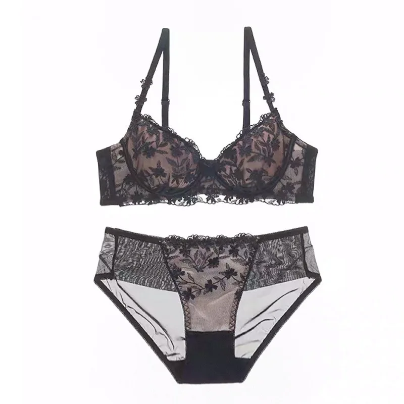 French Padded Push Up Bra Sets Adjusted Embroidery Elegant Bra Panties Suits Lace Sexy Underwear
