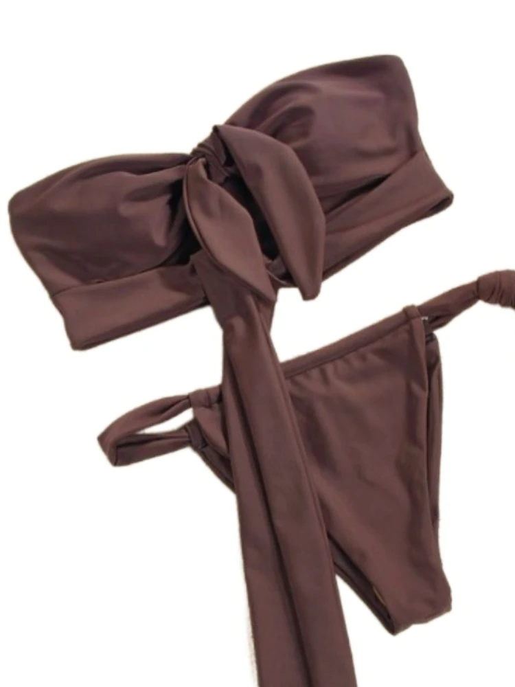 Новый сексуальный женский однотонный купальник на шнуровке комплект из 2