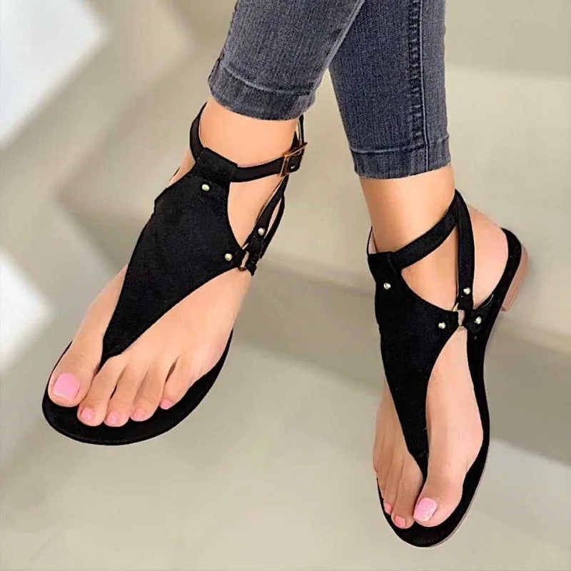 

Summer Flat Women Sandals Gladiator Black Open Toe Ladies Beach Sandals Roman Buckle Strap Female Shoes 2021 Big Size Flip Flops