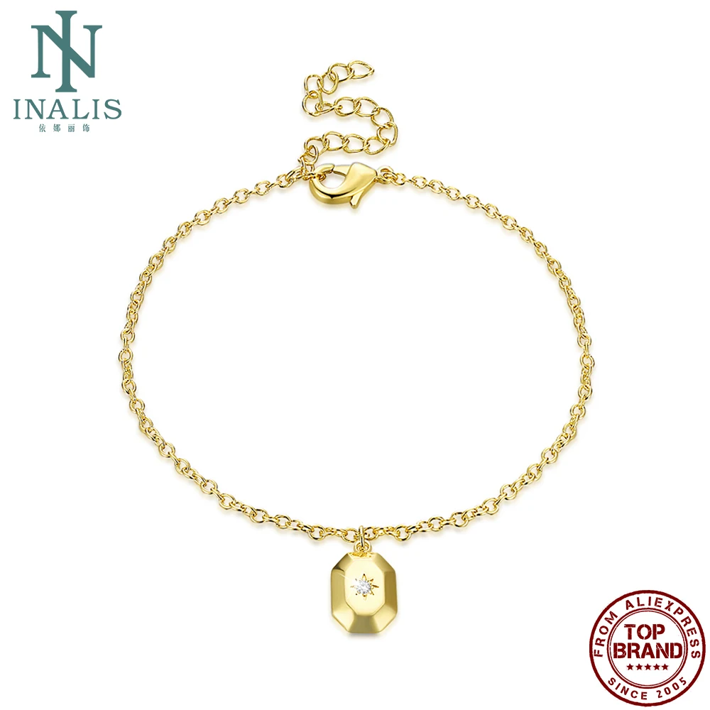 

INALIS Women Bracelet With Cubic Clear Zircon Golden Geometric Bracelets Fashion Jewelry Party Birthday Gift Send Girlfriend