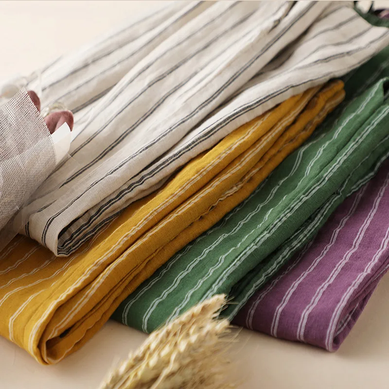 Shuchan Summer  Striped  Linen  Wide Leg Pants Summer Broadcloth  Trousers Women 2021 Streetwear Women Loose Pants
